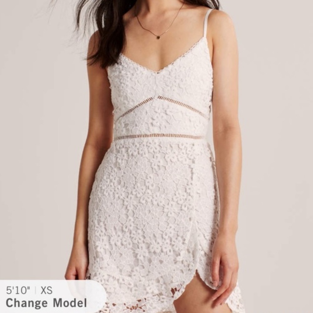 Abercrombie & Fitch White Lace Ruffle Sleeveless V Neck Mini Dress